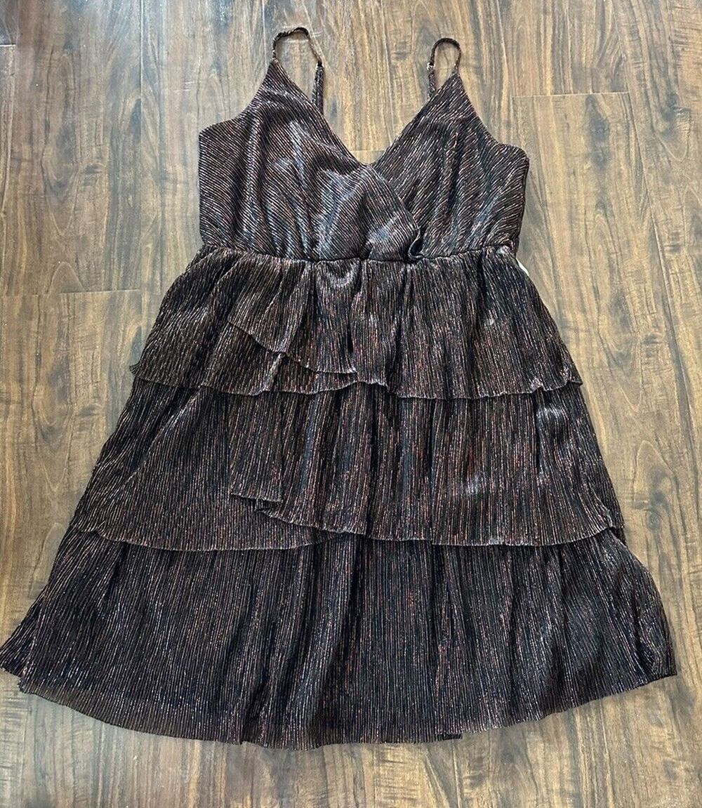 BCBGeneration Women’s Multicolor Metallic Dress Sleeveless Tiered Large NEW $138